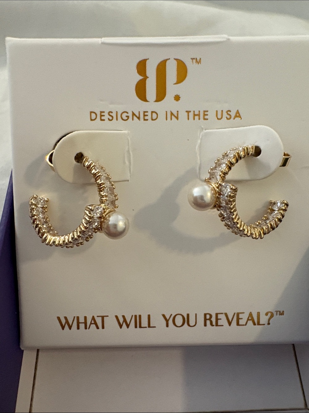 bp Gold Hoop Earrings with Pearls and Crystals